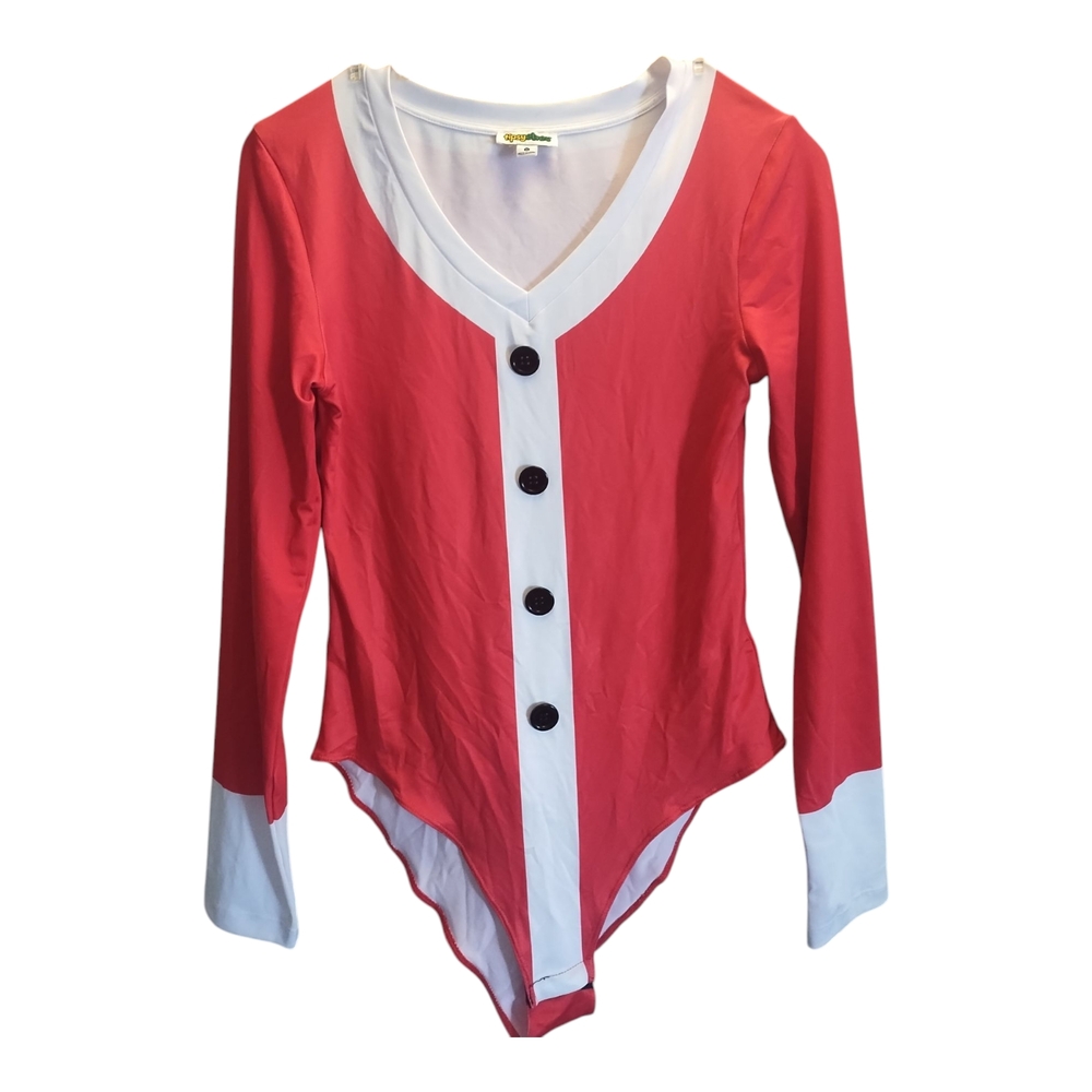 Tipsy Elves Red and White Button-Up Bodysuit